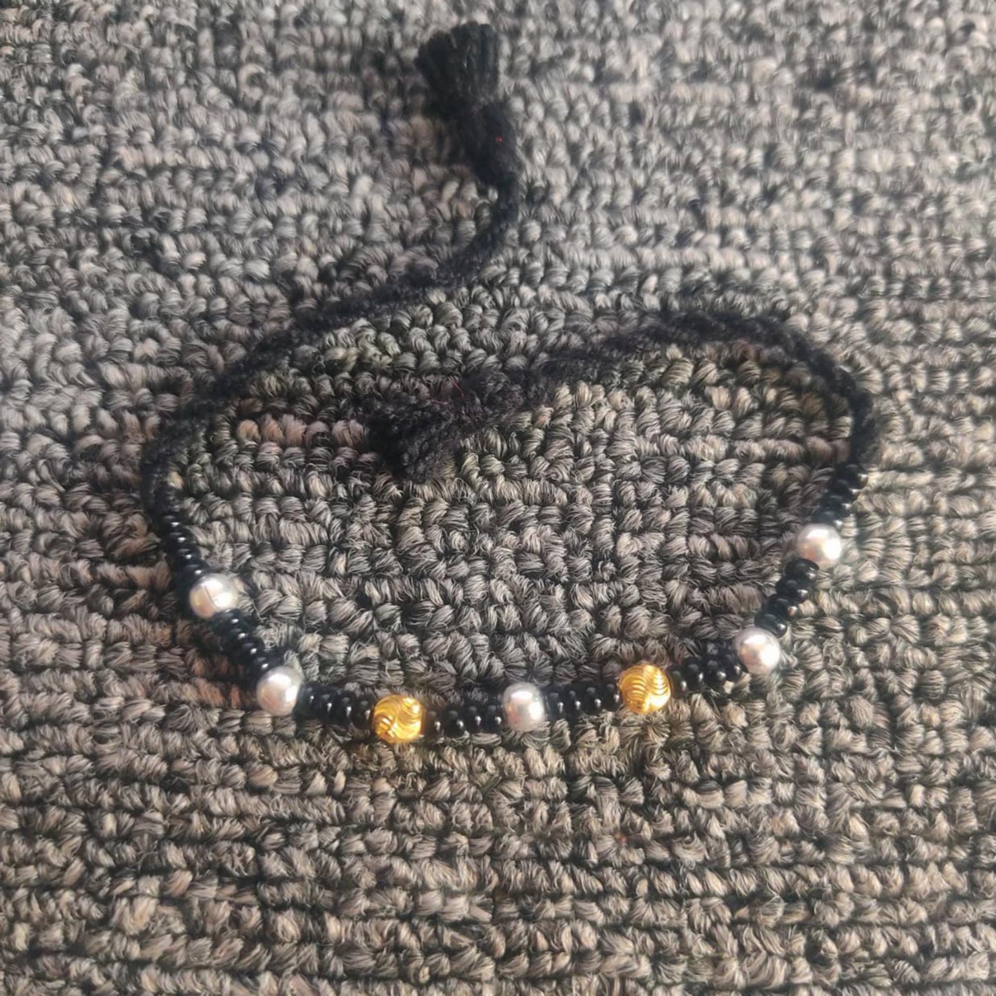 22k Gold and 925 Silver Beads, Black holy cheeds stones Bracelet for Baby, Kids , Nazariya , Black Threads adjustable,  K6818