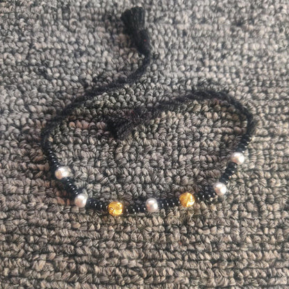 22k Gold and 925 Silver Beads, Black holy cheeds stones Bracelet for Baby, Kids , Nazariya , Black Threads adjustable,  K6818