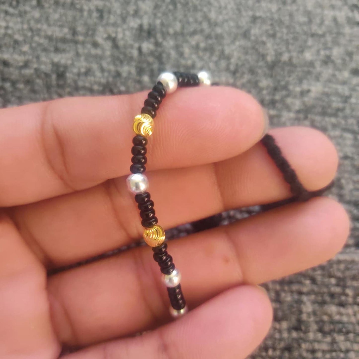 22k Gold and 925 Silver Beads, Black holy cheeds stones Bracelet for Baby, Kids , Nazariya , Black Threads adjustable,  K6818