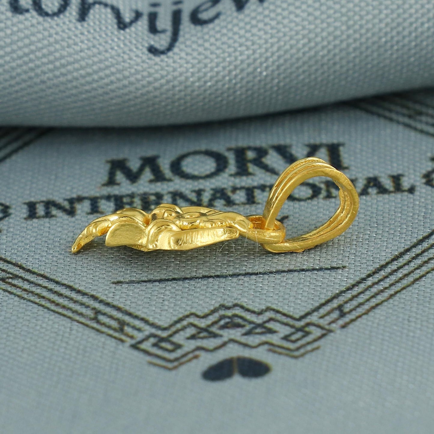 22k Yellow Gold Trishool Damroo Pendant: Indian God Trident Jewelry, Hindu God Shiva Light Weight Dainty Carved Locket amulet, K6826