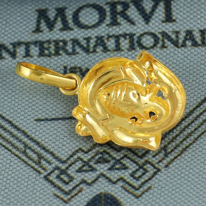 lord ganeshji 20k Yellow Gold Pendant: Indian God  Jewelry, Hindu God Ganesha Ganeshji Light Weight Dainty Carved Locket amulet, K6827