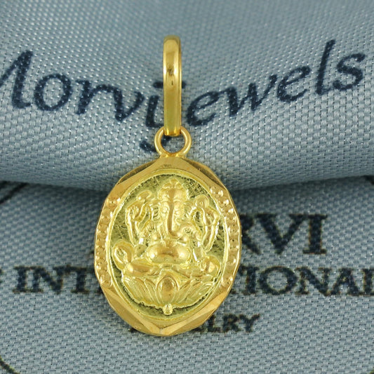 lord ganeshji 22k Yellow Gold Pendant: Indian God  Jewelry, Hindu God Ganesha Ganeshji Light Weight Dainty Carved Locket amulet, K6828