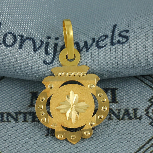 Small 20k Gold Pendant: Lightweight Indian Jewelry, Handmade Gold Dainty Hand Carved Engraved Jewelry for Gift, Double Sided Locket, K6835