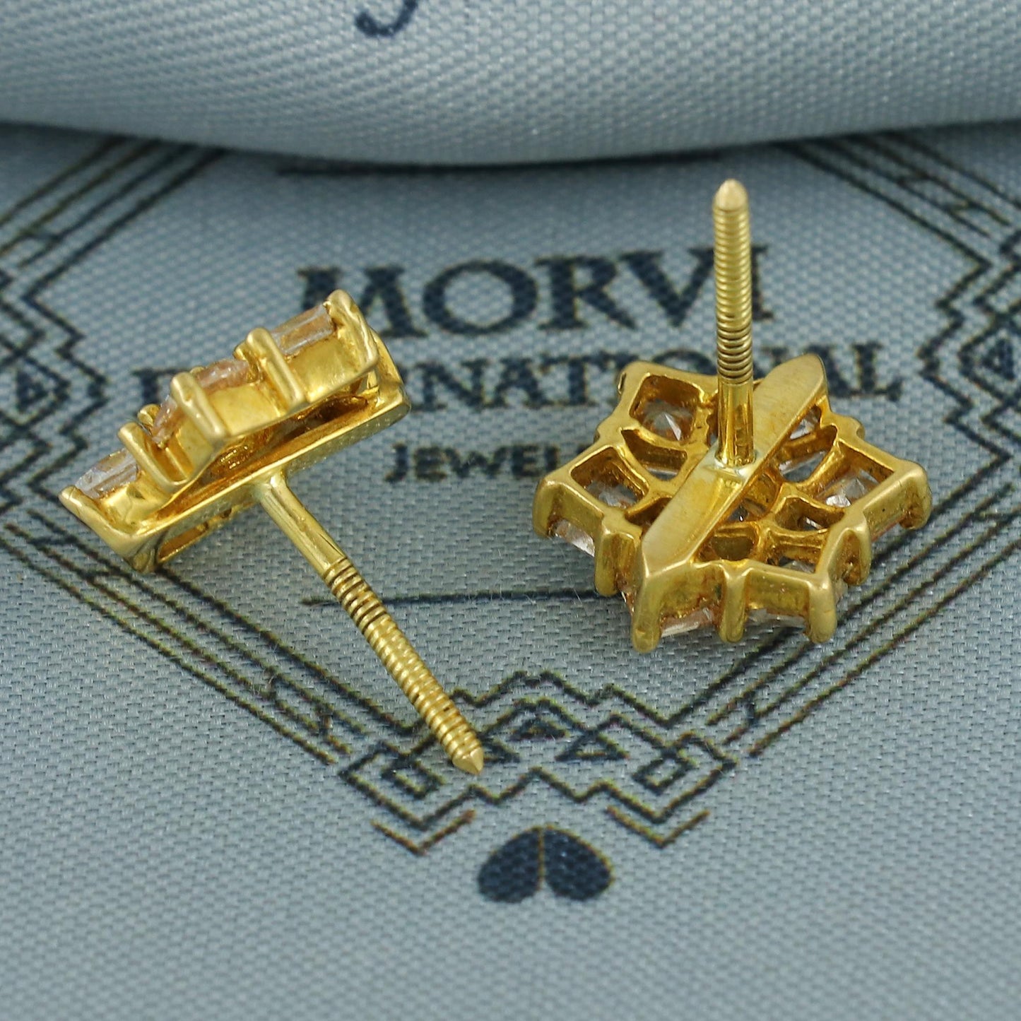 20k Yellow Gold Stud Tops Earrings, Handmade Yellow gold earrings for women, Indian Stone Gold Jewelry