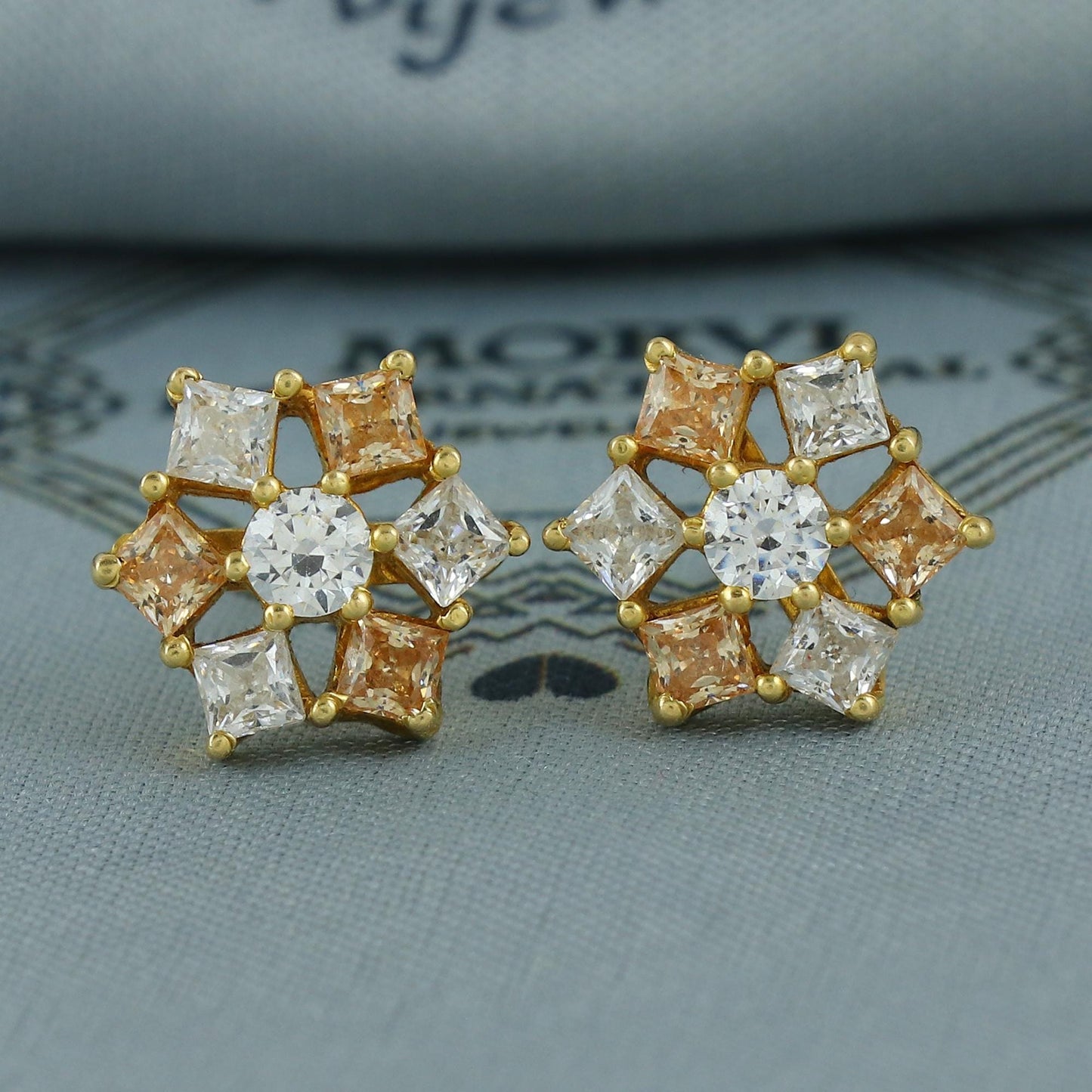 20k Yellow Gold Stud Tops Earrings, Handmade Yellow gold earrings for women, Indian Stone Gold Jewelry