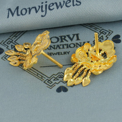 engraved 22k gold stud earrings handmade indian jewelry, K6837