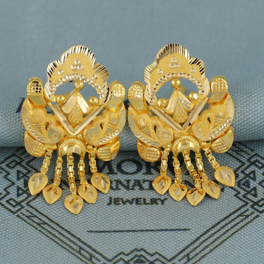 engraved 22k gold stud earrings handmade indian jewelry, K6837