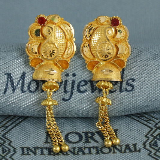 22k Gold Dangle Earrings Indian Jewelry with hanging chains, Vintage Tribal Traditional handmade Indian Jewelry, K6856