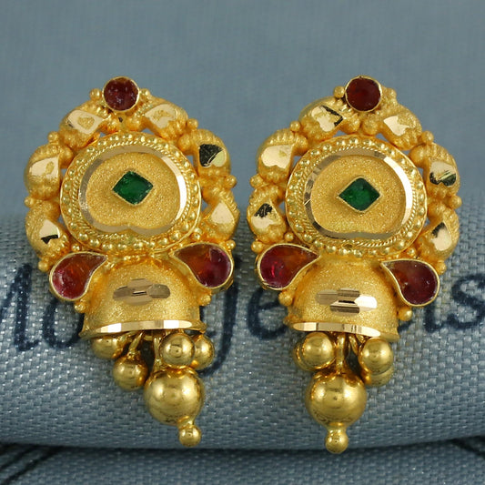 22k Yellow Gold Earrings Indian Jewelry with beads, Vintage Tribal Traditional handmade jewelry, K6847
