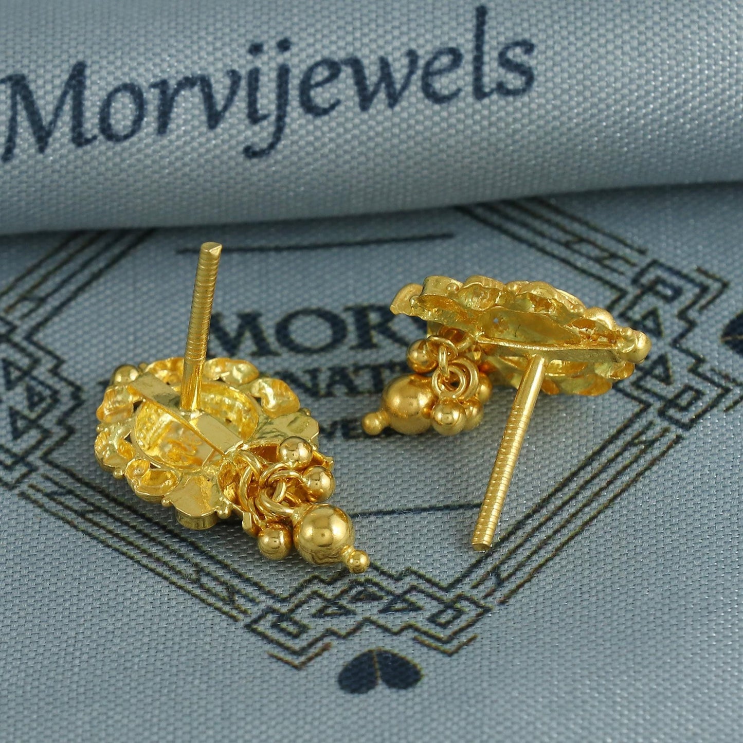 22k Yellow Gold Earrings Indian Jewelry with beads, Vintage Tribal Traditional handmade jewelry, K6847