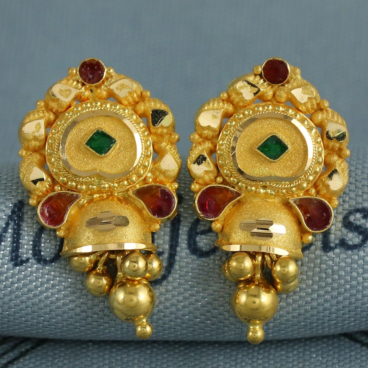 22k Yellow Gold Earrings Indian Jewelry with beads, Vintage Tribal Traditional handmade jewelry, K6847
