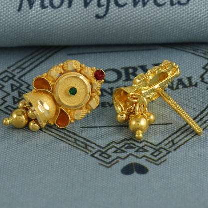 22k Yellow Gold Earrings Handmade Indian Jewelry for Gift, K6854