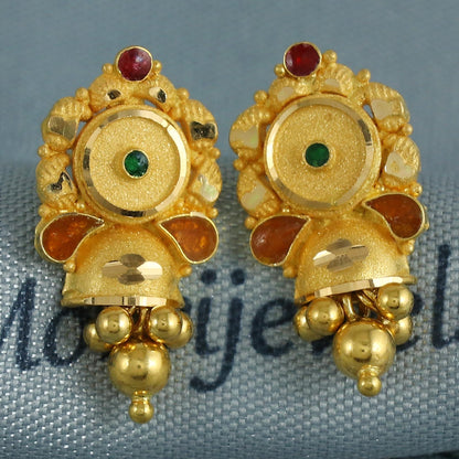 22k Yellow Gold Earrings Handmade Indian Jewelry for Gift, K6854