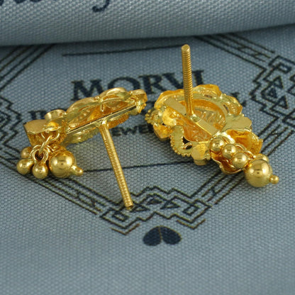 22k Yellow Gold Earrings Indian Jewelry with Hanging beads , Vintage Tribal Traditional handmade jewelry K6848