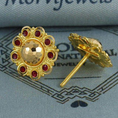 Pure 22k Yellow Gold Stud Earrings Handmade jewelry, Indian Gold Tops Earrings Jewelry for Women, K6855