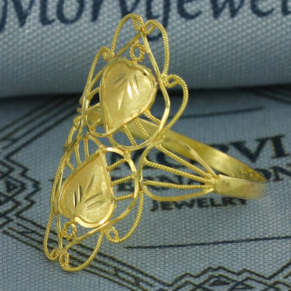 Hand Carved 18k solid gold wire women ring handmade jewelry, Light Weight Gold Dainty Jewelry, Ring Size - 7.75 US, K6858