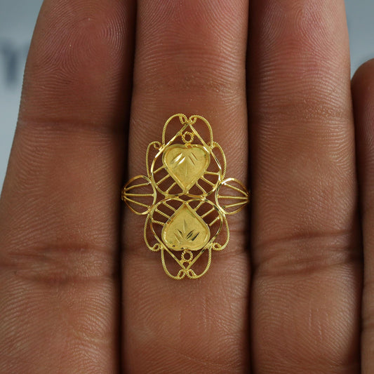 Hand Carved 18k solid gold wire women ring handmade jewelry, Light Weight Gold Dainty Jewelry, Ring Size - 7.75 US, K6858