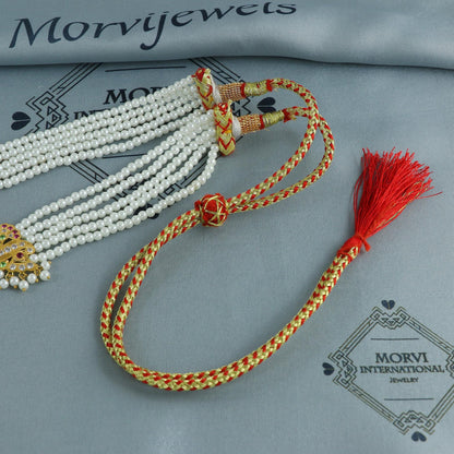 22k Gold Red Green Zircon Stone Pearl Gold Necklace Indian Handmade Jewelry for Gift