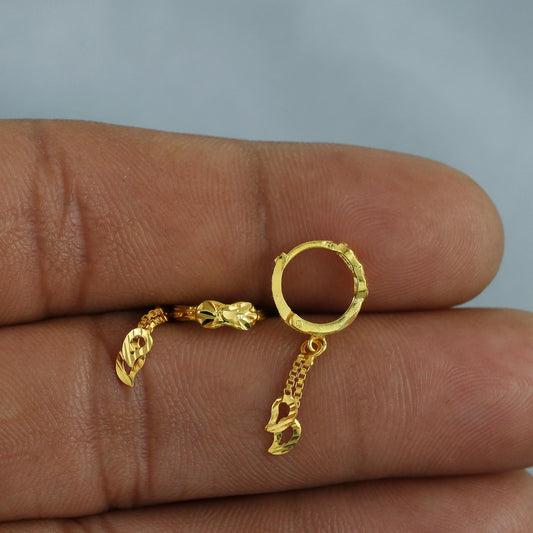 20k Yellow Gold Hoop Bali Earrings , Handmade Yellow gold earrings for women, Small Tiny Hoops, dainty indian gold earrings for teens, K6865