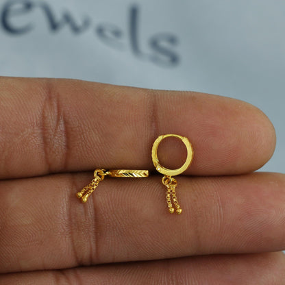 20k Yellow Gold Hoop Bali Earrings , Handmade Yellow gold earrings for women, Small Tiny Hoops, dainty indian gold earrings for teens, K6867