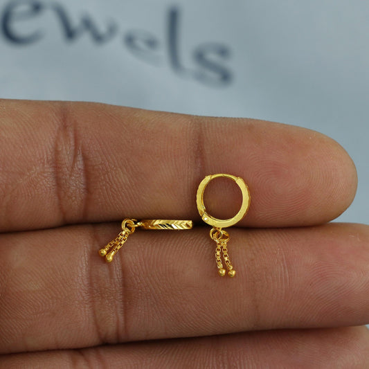 20k Yellow Gold Hoop Bali Earrings , Handmade Yellow gold earrings for women, Small Tiny Hoops, dainty indian gold earrings for teens, K6867