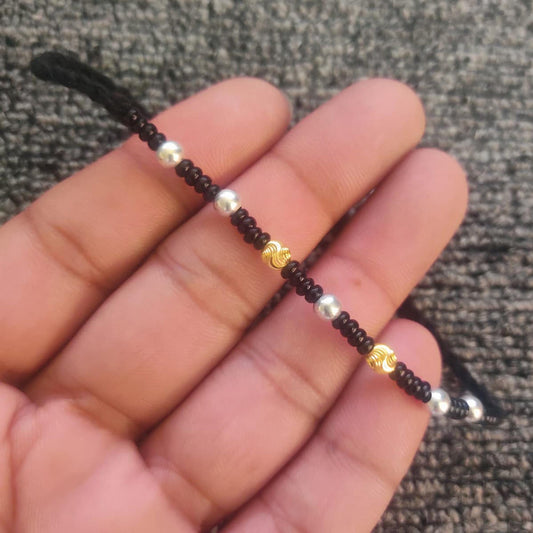 22k Gold and 925 Silver Beads, Black holy cheeds stones Bracelet for Baby, Kids , Nazariya , Black Threads adjustable,  K6818