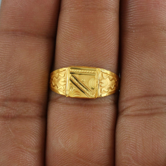 22k Yellow Gold Ring Size 6 7 8, and All Size, Hand Carved Gold Ring, Indian Gold Ring,