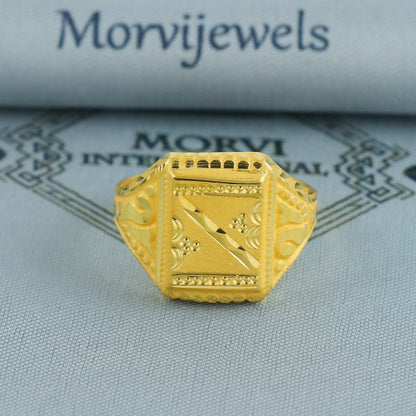 Hand Carved 22k solid gold ring handmade jewelry, Vintage Antique Style Indian Ring, Light Weight Gold Jewelry, K6870