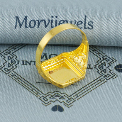 Hand Carved 22k solid gold ring handmade jewelry, Vintage Antique Style Indian Ring, Light Weight Gold Jewelry, K6870