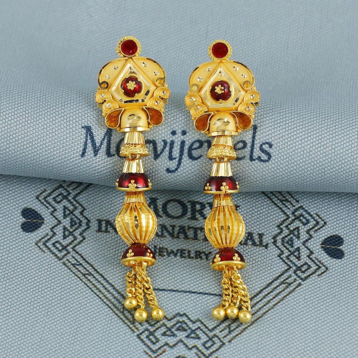 22k 22kt gold dangling earrings jewelry for gift, dangling gold beads indian earring jewelry, handmade Indian style jewelry for Women, K6873