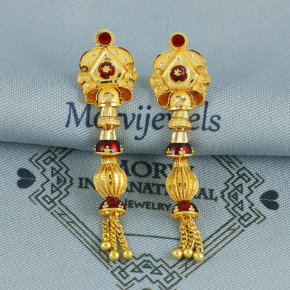 22k 22kt gold dangling earrings jewelry for gift, dangling gold beads indian earring jewelry, handmade Indian style jewelry for Women, K6873
