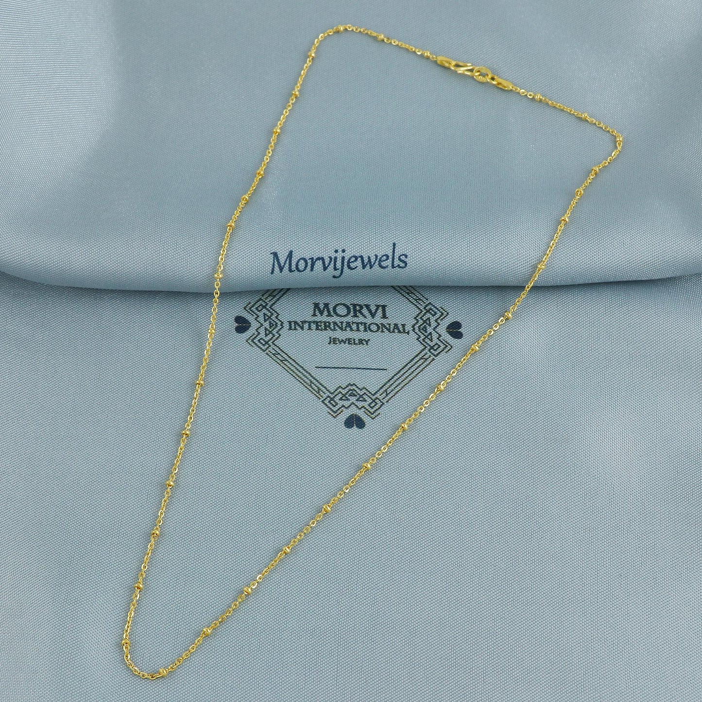 Pure Gold Necklace Chain in 18k Yellow Gold, Rolo Bead Style Chain, dainty gold chain necklace jewelry, beads chain