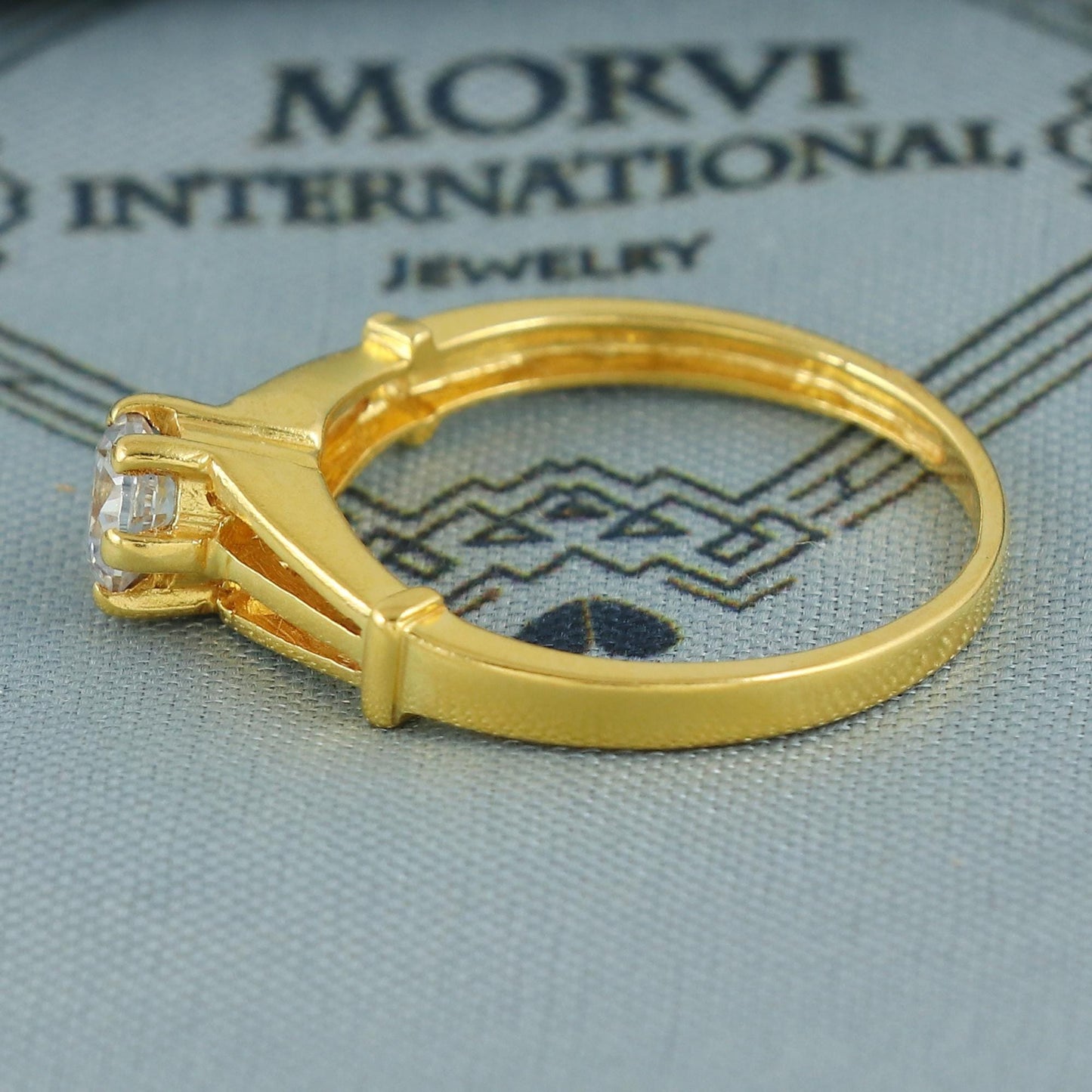 Handmade 22k Yellow Gold Ring Handmade Indian Ring, Cubic Zirconia Single White Stone Ring