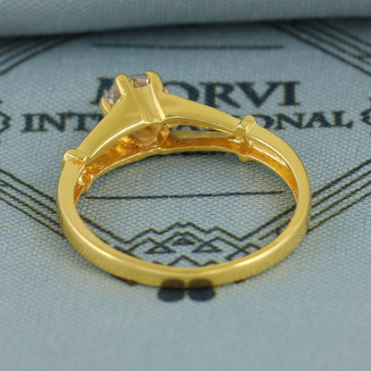 Handmade 22k Yellow Gold Ring Handmade Indian Ring, Cubic Zirconia Single White Stone Ring