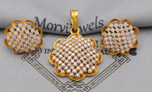 Simple 22k Gold Earrings Pendant set Handmade Indian jewelry, K6226