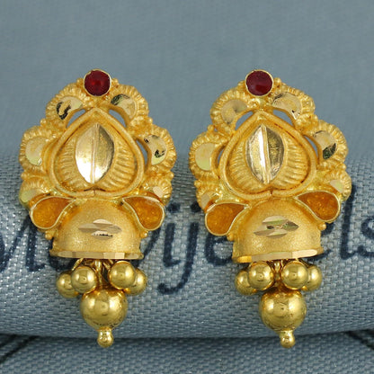 22k Yellow Gold Earrings Indian Jewelry with beads, Vintage Tribal Traditional handmade jewelry, K6849