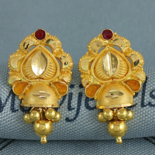 22k Yellow Gold Earrings Indian Jewelry with beads, Vintage Tribal Traditional handmade jewelry, K6849
