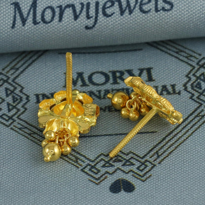 22k Yellow Gold Earrings Indian Jewelry with beads, Vintage Tribal Traditional handmade jewelry, K6849