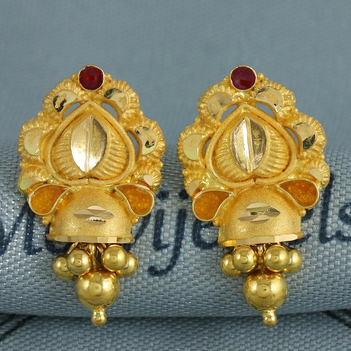 22k Yellow Gold Earrings Indian Jewelry with beads, Vintage Tribal Traditional handmade jewelry, K6849