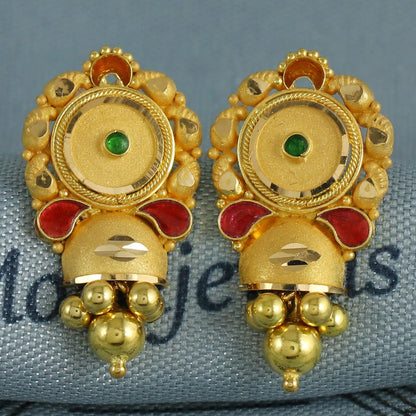 22k Yellow Gold Earrings Indian Jewelry with beads, K6852