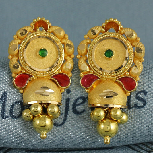 22k Yellow Gold Earrings Indian Jewelry with beads, K6852