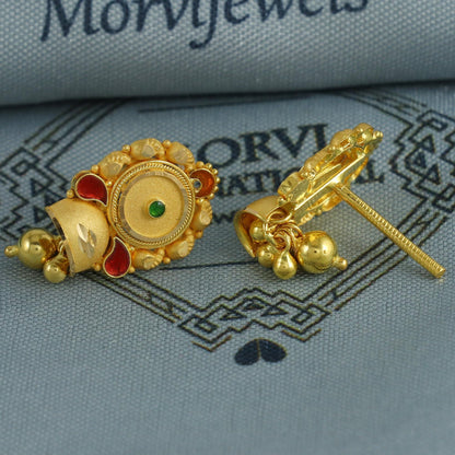 22k Yellow Gold Earrings Indian Jewelry with beads, K6852