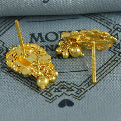 22k Yellow Gold Earrings Indian Jewelry with beads, K6852