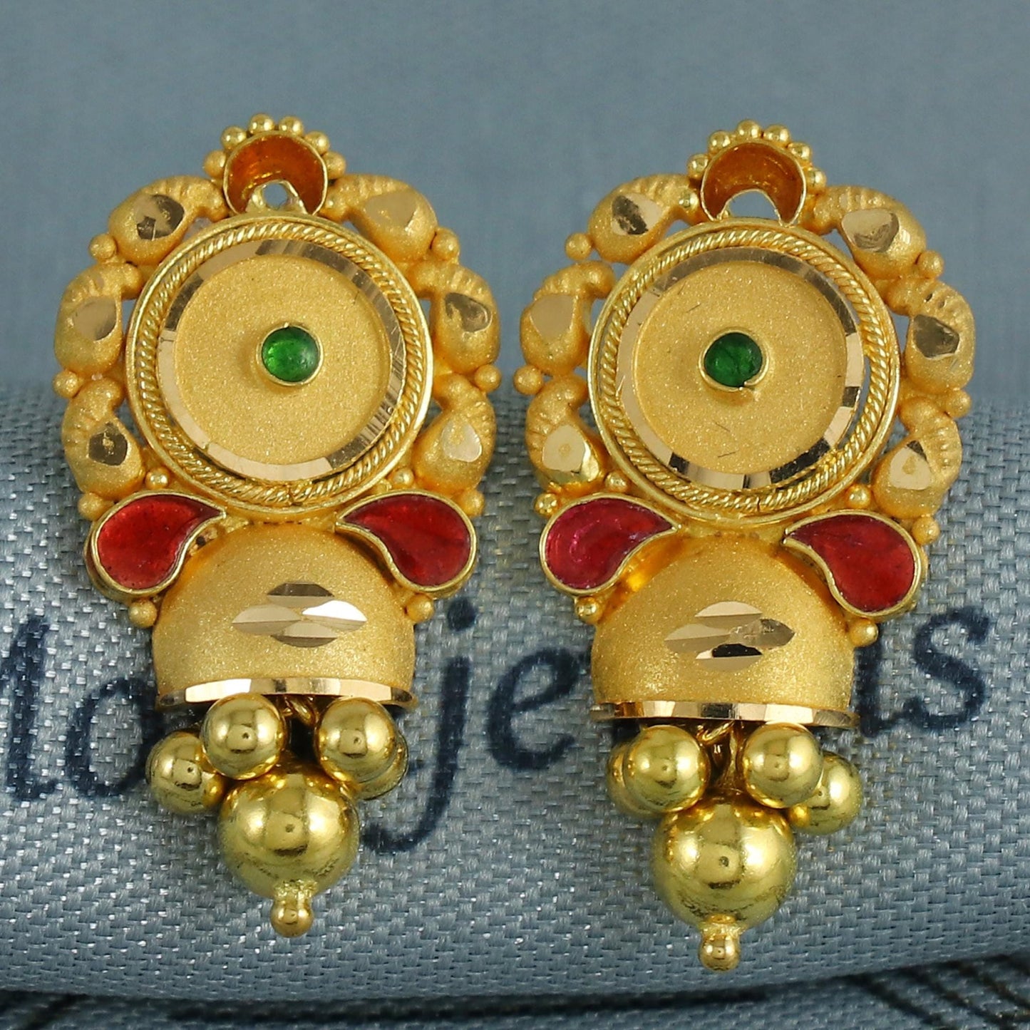 22k Yellow Gold Earrings Indian Jewelry with beads, K6852