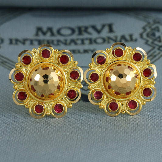 Pure 22k Yellow Gold Stud Earrings Handmade jewelry, Indian Gold Tops Earrings Jewelry for Women, K6855