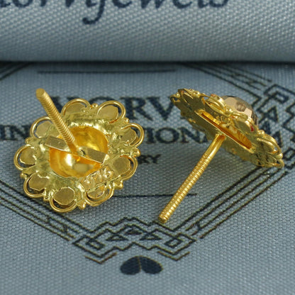 Pure 22k Yellow Gold Stud Earrings Handmade jewelry, Indian Gold Tops Earrings Jewelry for Women, K6855