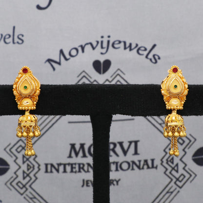 22k Yellow Gold Earrings Chain Beads For Women Indian Wedding Jewelry, K5600