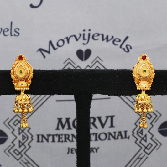 22k Yellow Gold Earrings Chain Beads For Women Indian Wedding Jewelry, K5600