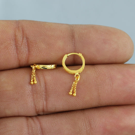 20k Yellow Gold Hoop Bali Earrings , Handmade Yellow gold earrings for women, Small Tiny Hoops, dainty indian gold earrings for teens, K6860