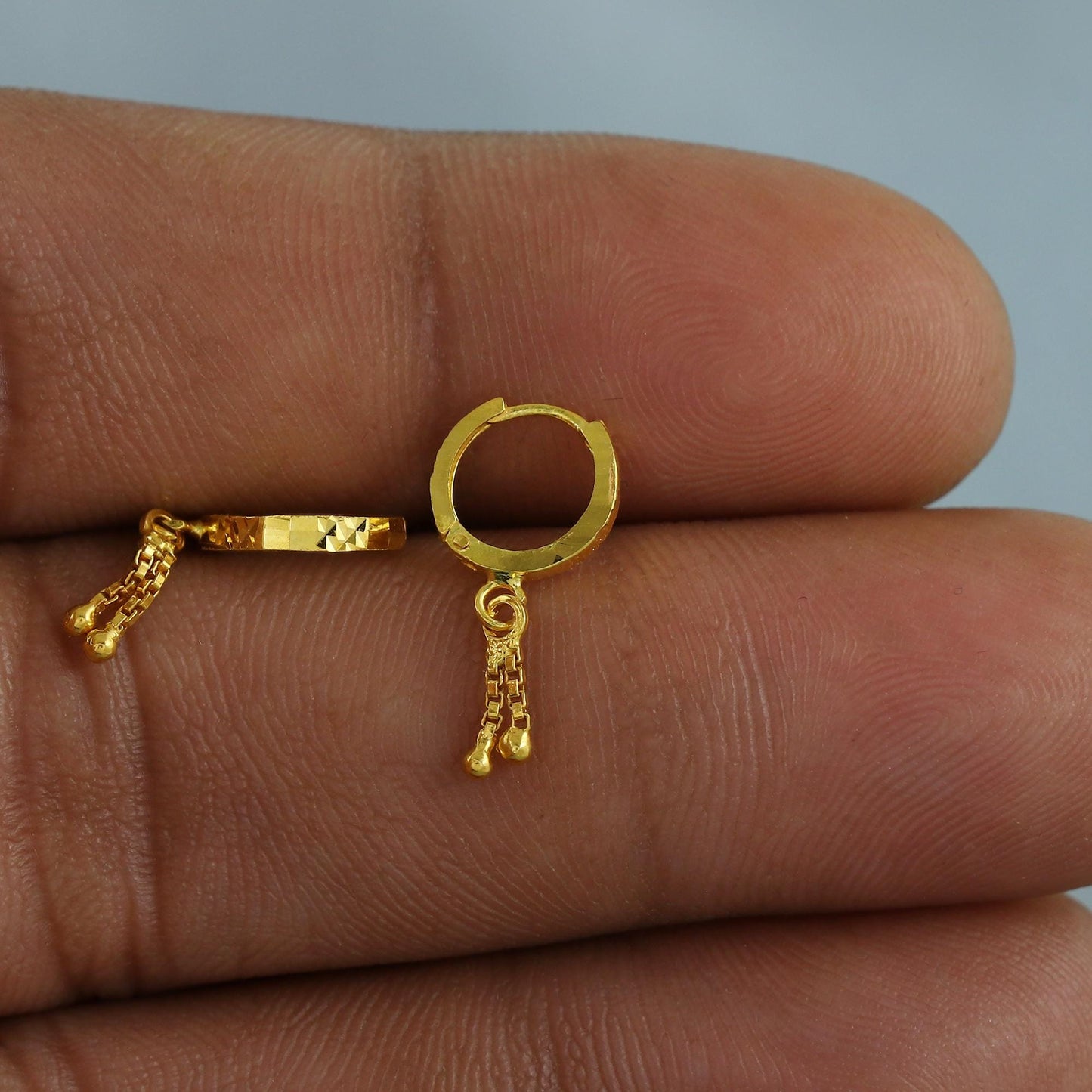 20k Yellow Gold Hoop Bali Earrings , Handmade Yellow gold earrings for women, Small Tiny Hoops, dainty indian gold earrings for teens, K6868